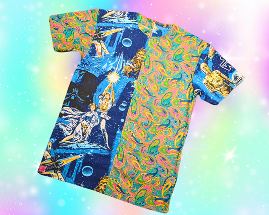 Handmade, Upcycled Star Wars Bedsheet + Groovy 1960's Fabric T-Shirt Dress Fits S-M