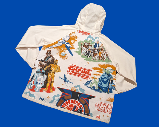 Drap de lit Star Wars fait main et recyclé, veste à capuche blanche, taille XXL