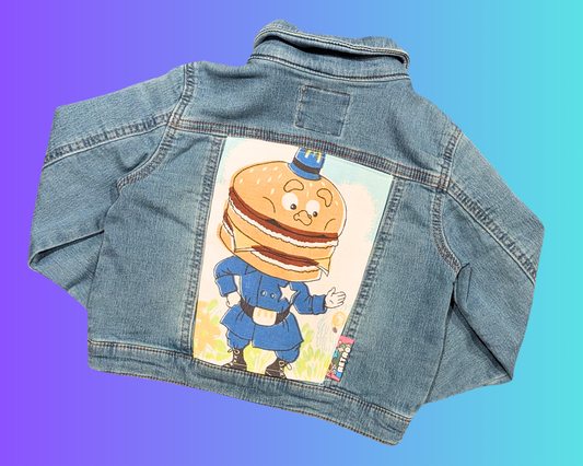 Handmade, Upcycled McDonald's Officer Big Mac Denim Jacket Size 3 Years Old