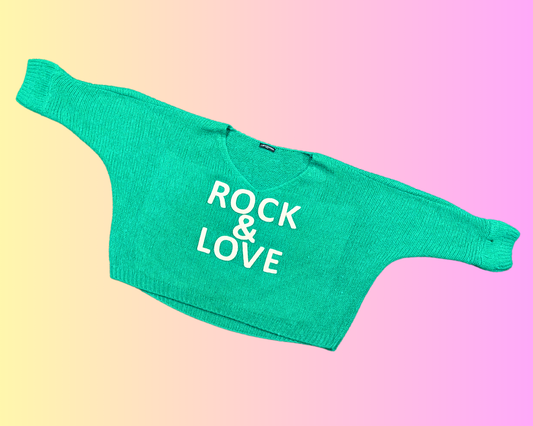 Y2K Carla Giannini Rock & Love Green Knit Crop Sweater Made in Italy Size XL