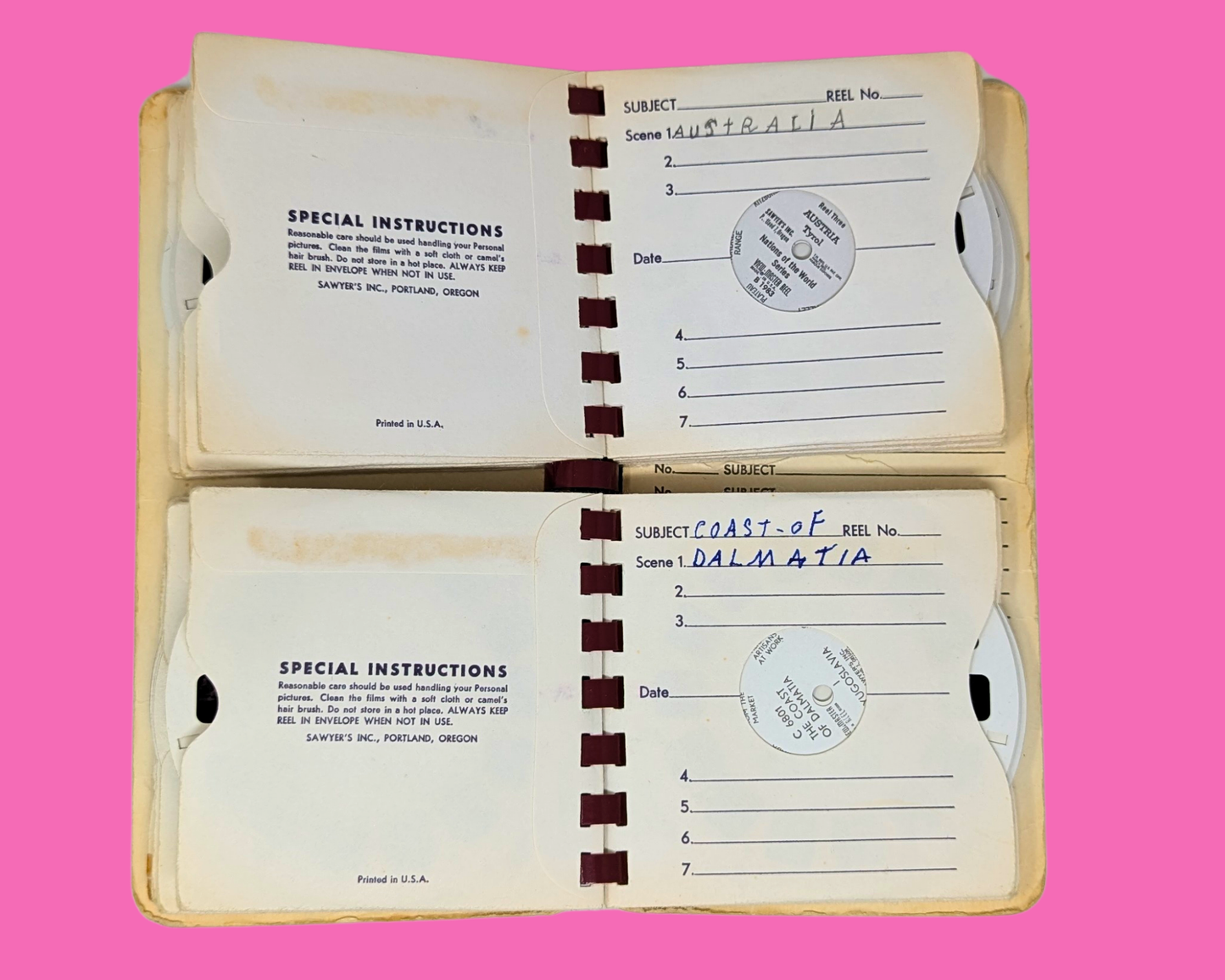 Grand lot de disques Viewmaster vintage des années 1960 représentant différents lieux de voyage