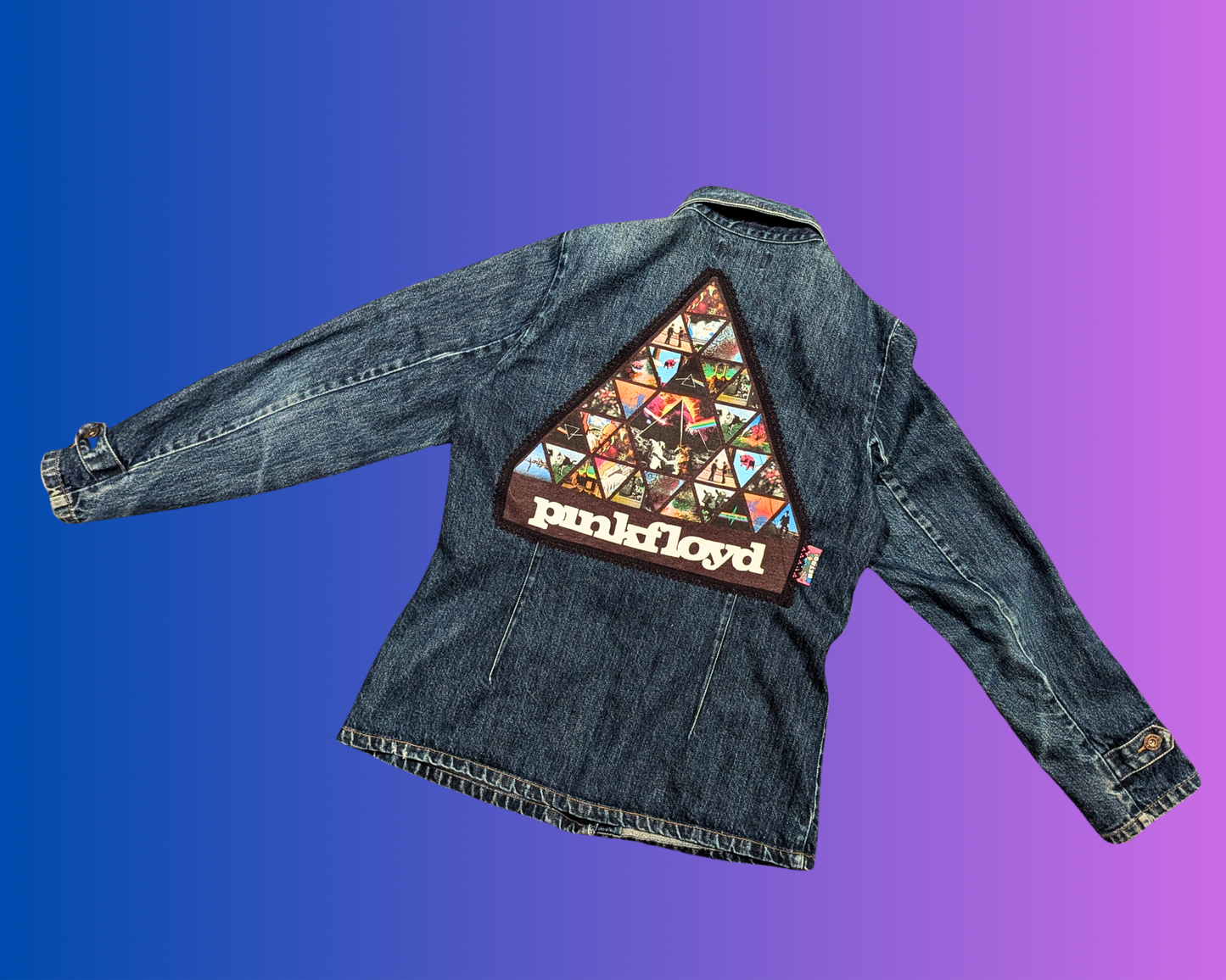 Handmade, Upcycled Pink Floyd Denim Jacket Size M