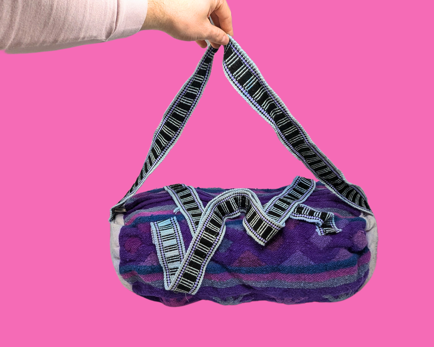 Petit sac de voyage bohème violet vintage des années 1990