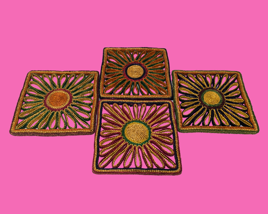 Sous-verres décoratifs colorés style bohème vintage des années 1970, lot de 4