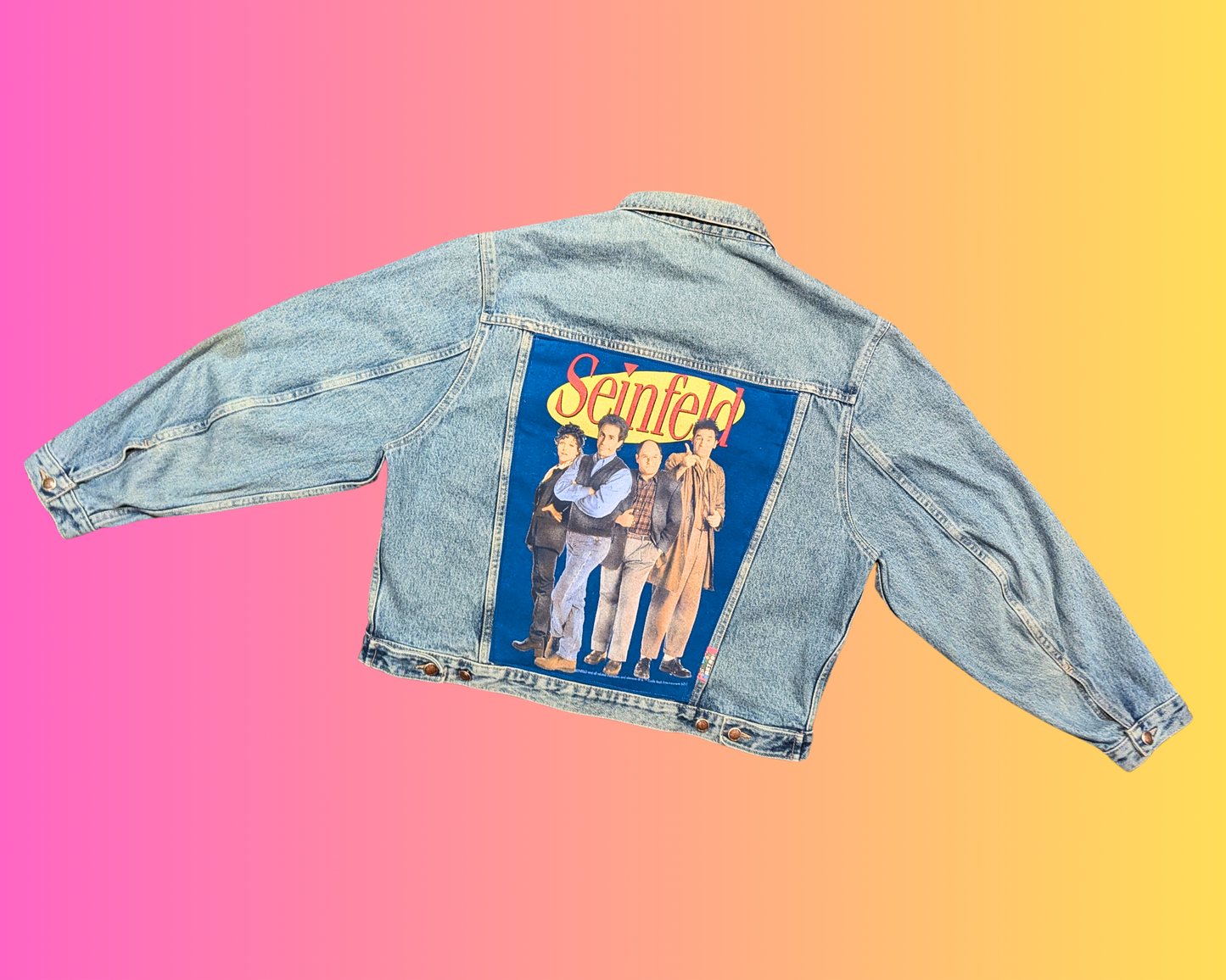 Handmade, Upcycled Seinfeld Denim Jacket Size M