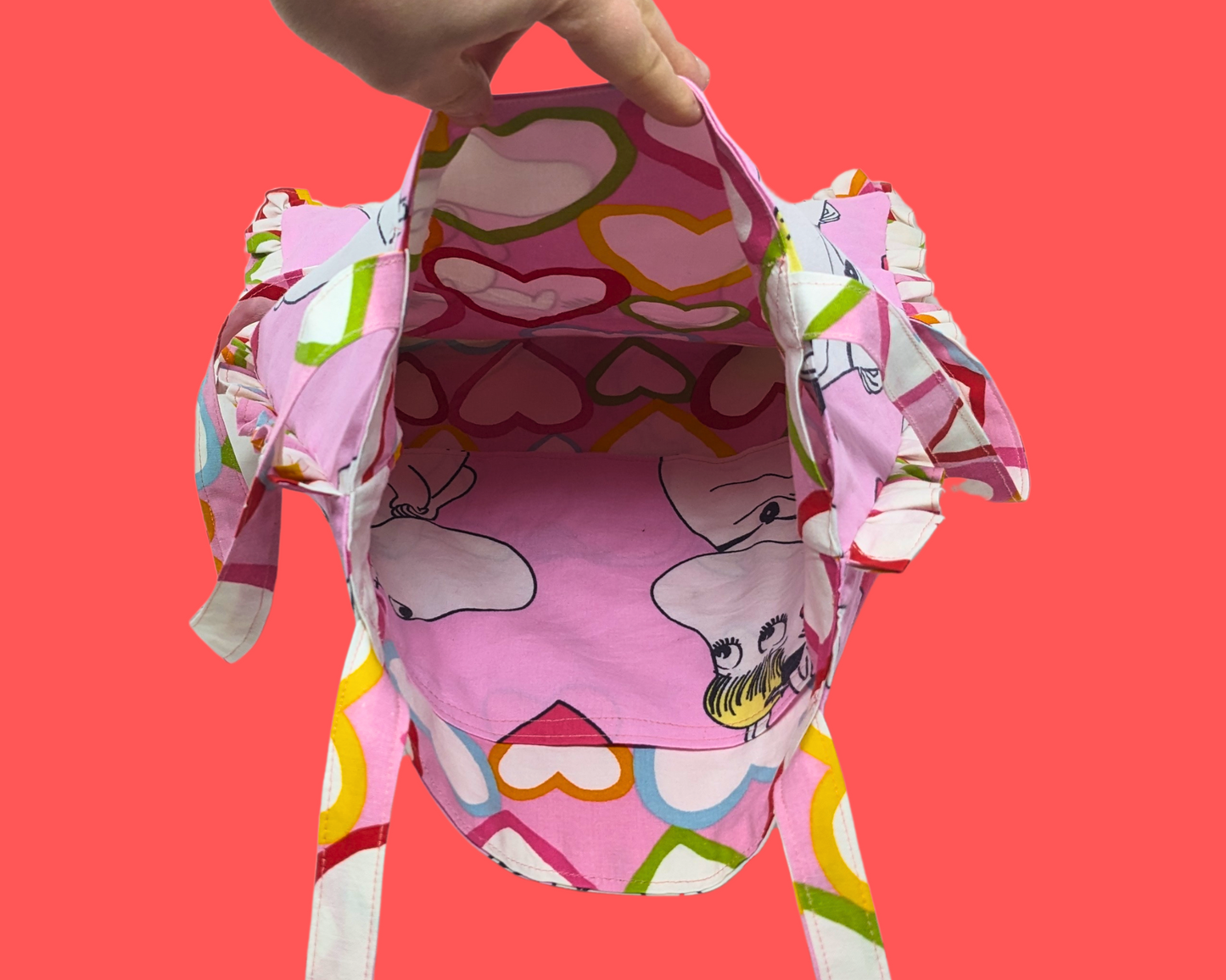 Sac fourre-tout fait main et recyclé à l'effigie des Moomins