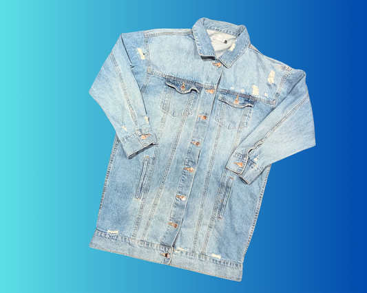 Handmade, Upcycled Aerosmith, Dream On 1973 Long Denim Jacket Size M