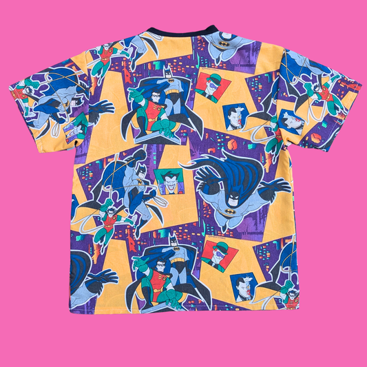 Handmade, Upcycled Batman Bedsheet T-Shirt Oversized S-M, Fitted L-XL
