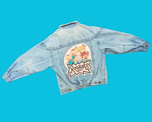 Veste en jean T-shirt Les Razmoket fait main et recyclé, taille L