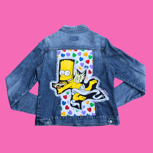 Bart Simpson Upcycled T-Shirt Denim Jacket Size L