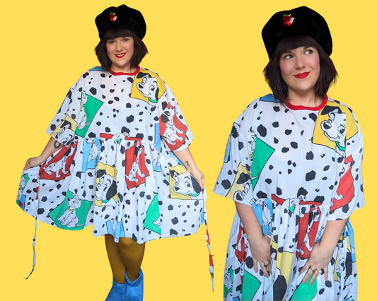 Drap de lit fait main et recyclé de Walt Disney, Les 101 Dalmatiens, taille 2XL