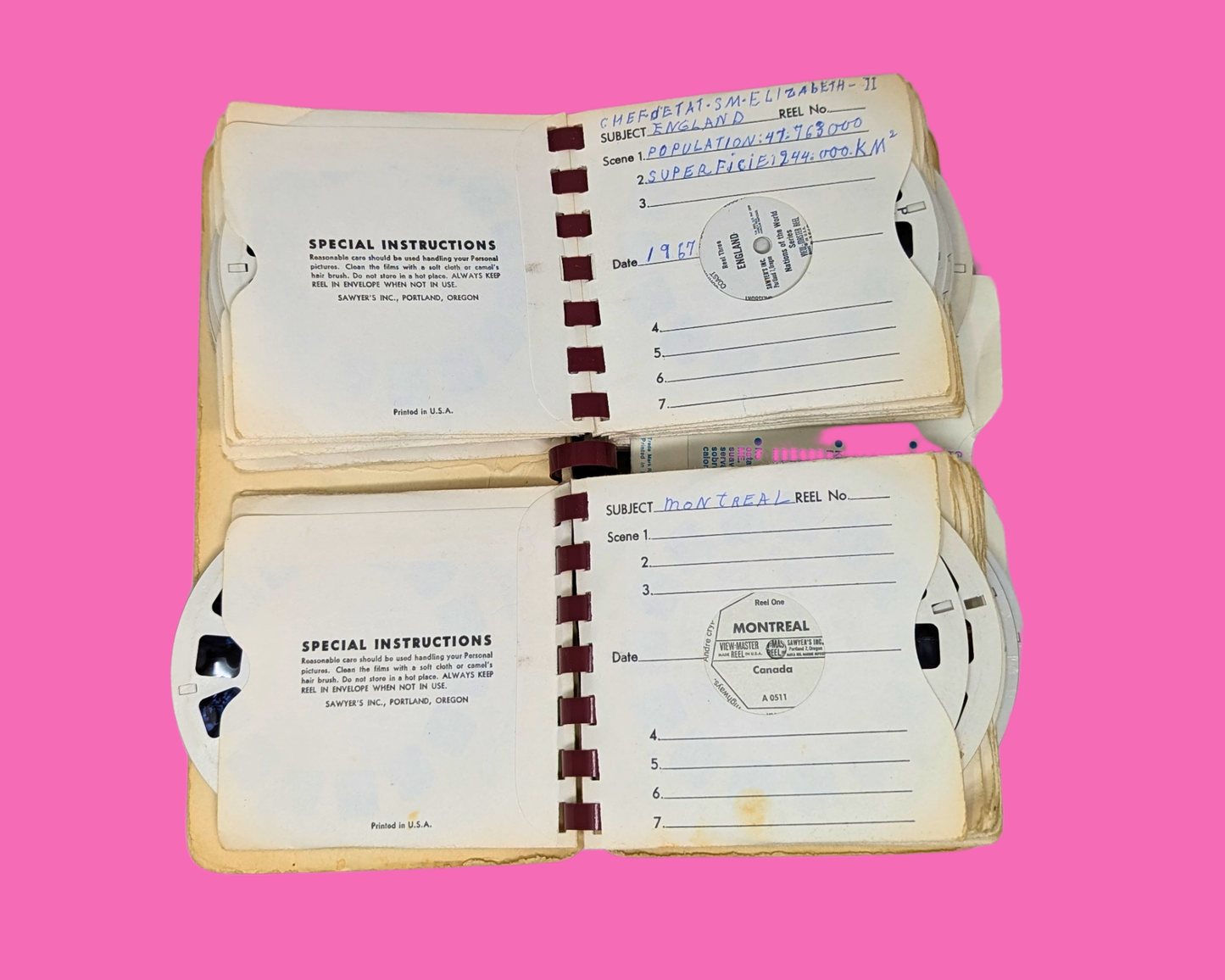 Grand lot de disques Viewmaster vintage des années 1960 représentant différents lieux de voyage