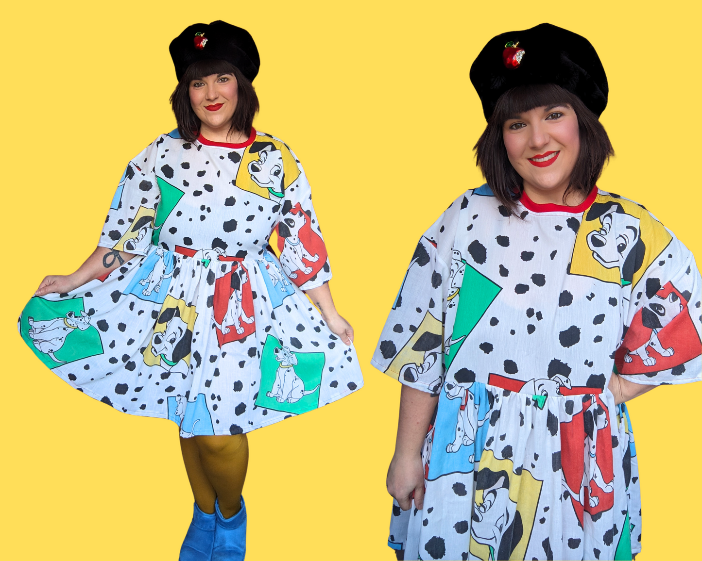 Drap de lit fait main et recyclé de Walt Disney, Les 101 Dalmatiens, taille 2XL
