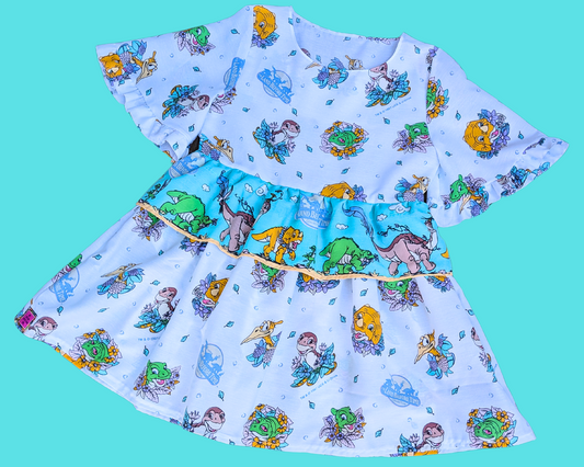 Robe drap de lit faite à la main et recyclée, film Le Petit Dinosaure, taille L