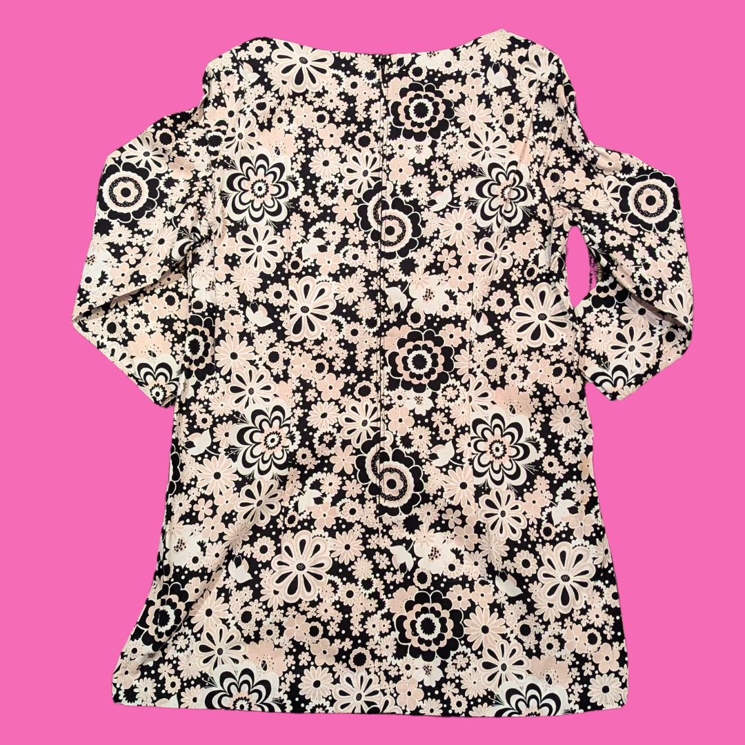 Black, White and Beige Floral Patterned Dress Size M
