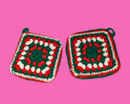 Gants de cuisine vintage crochetés à la main des années 1980