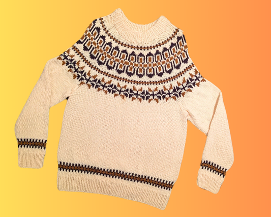 Pull vintage des années 1970 100 % pure laine fait main en Hollande, taille L
