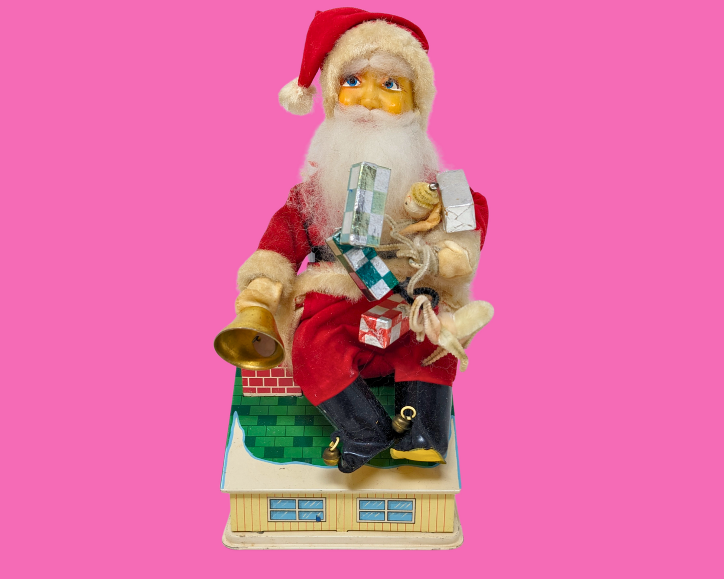 Tirelire Père Noël animée de luxe vintage des années 1960, fonctionnant sur piles et pièces, fabriquée au Japon, non testée