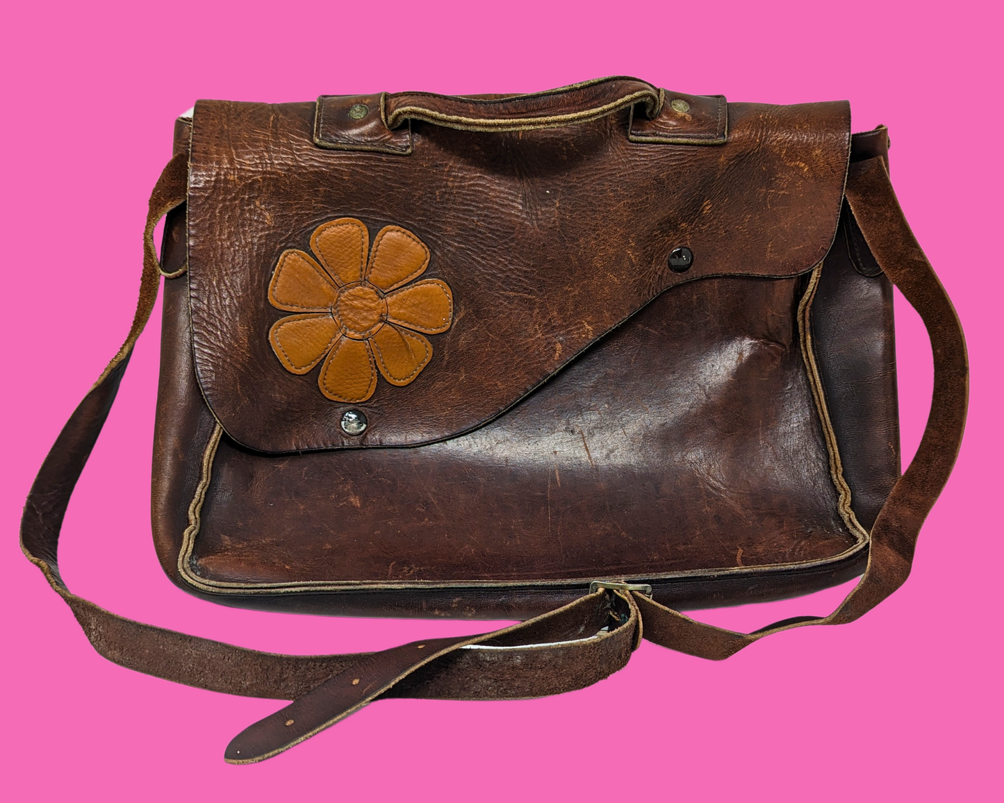Sac messager vintage en cuir marron des années 1970
