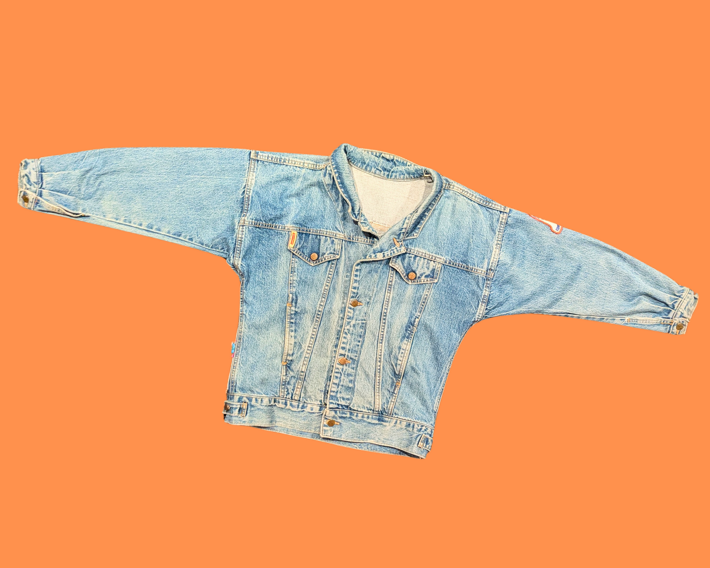 Handmade, Upcycled Québec, René Lévesque Denim Jacket Size S