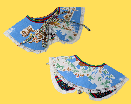 Drap de lit réversible fait main, recyclé et col pèlerin avec volant en dentelle