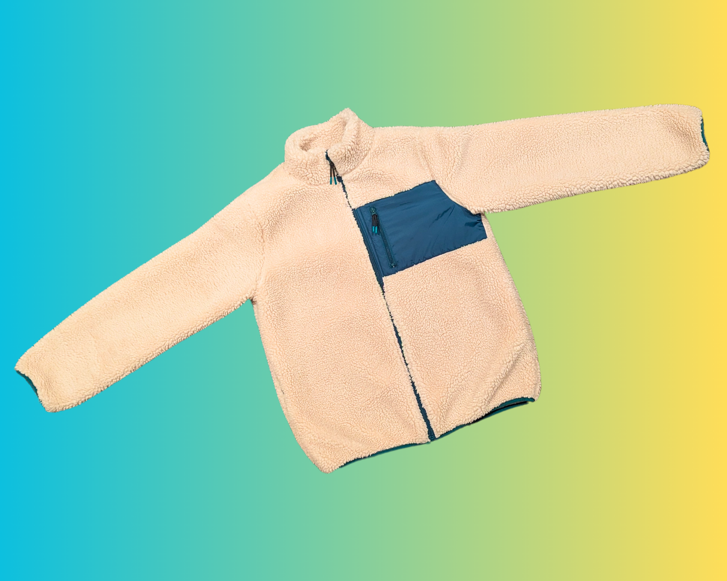 Y2K Beige and Green Fuzzy Jacket Size M