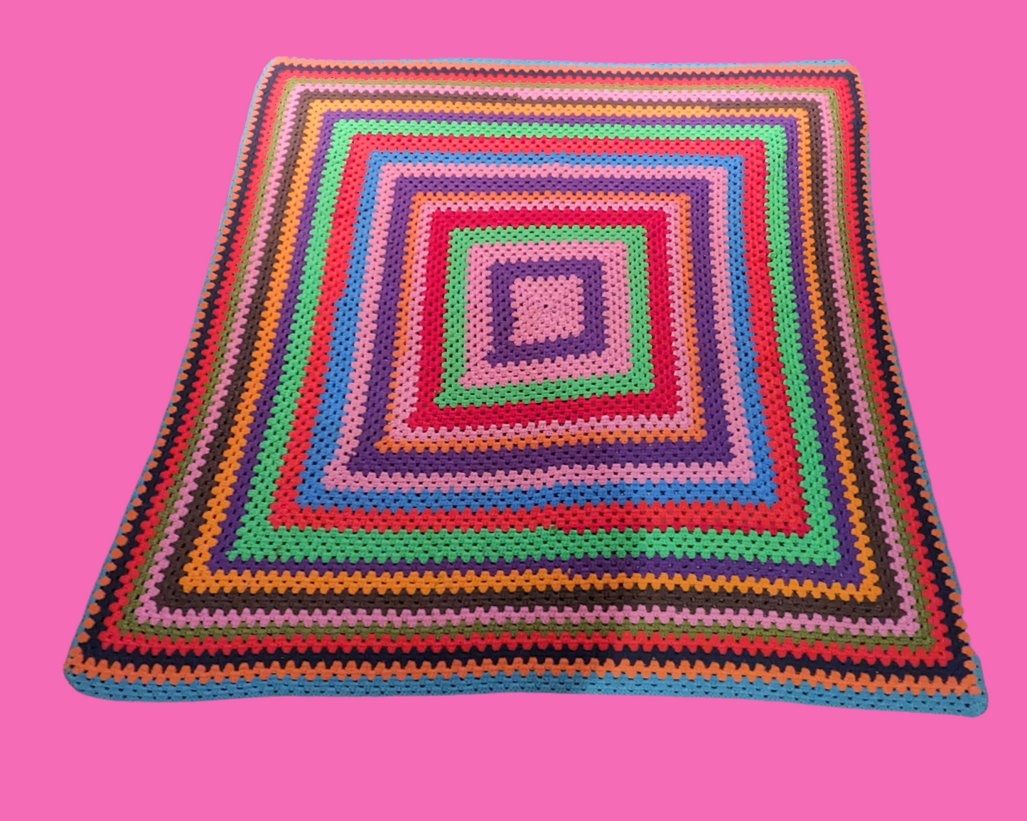 Vintage 1980's Rainbow, Synthetic Wool, Small Crochet Blanket
