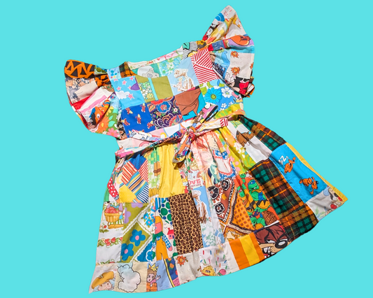 Robe patchwork recyclée et faite main, taille XL