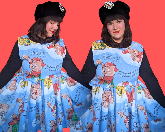 Robe sans manches en drap de lit Teddy Ruxpin, fabriquée à la main et recyclée, taille L