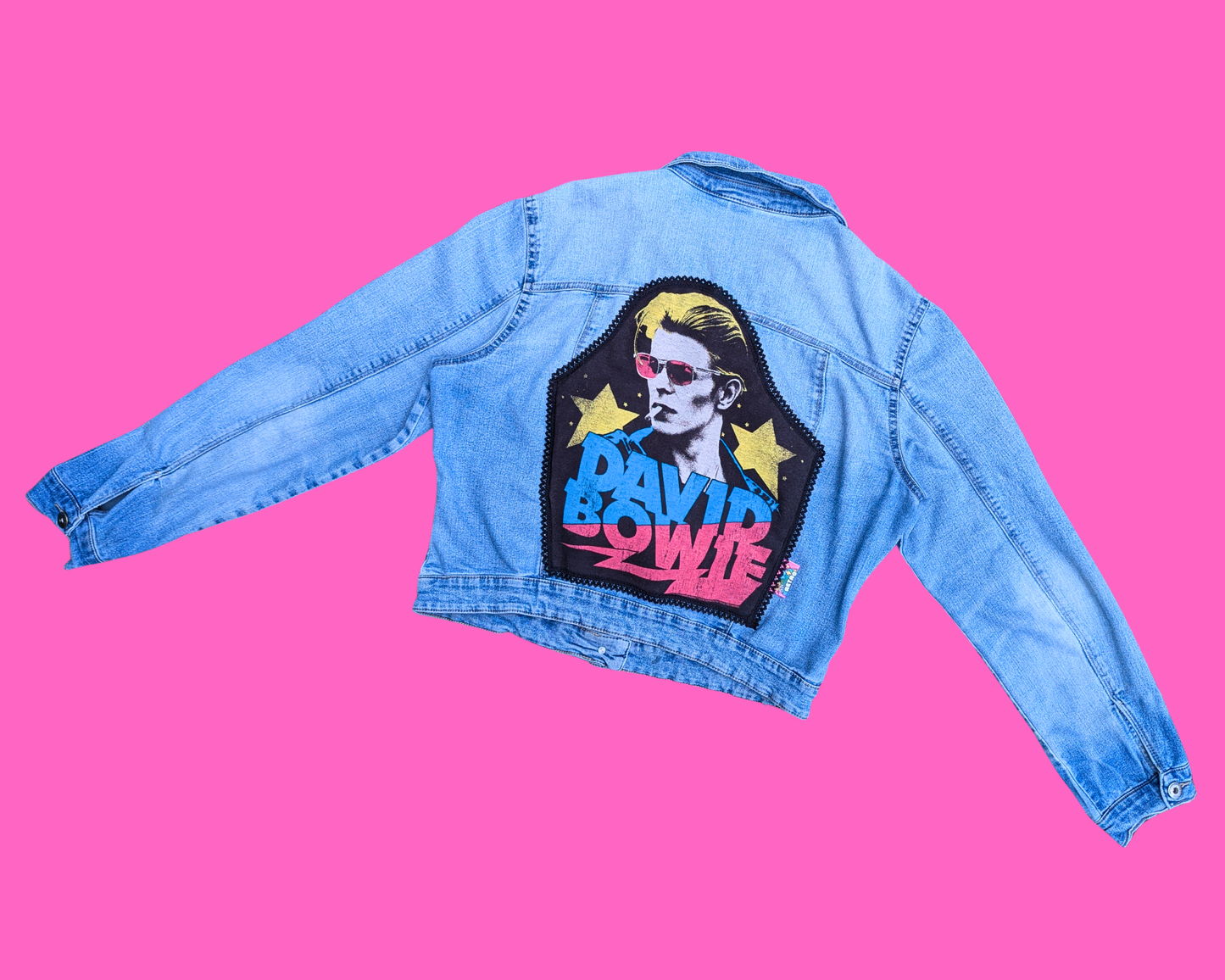 Handmade, Upcycled David Bowie Denim Jacket Size XL