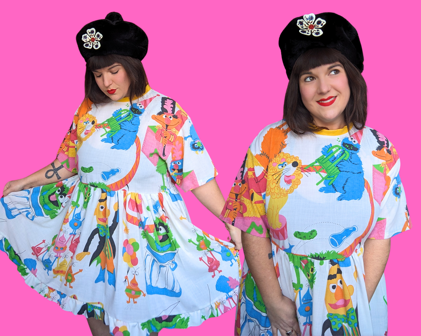 Robe t-shirt drap de lit Sesame Street, faite à la main et recyclée, taille S à XL