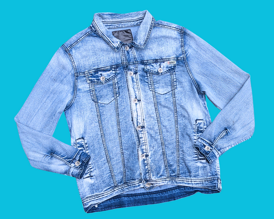 Veste en jean Krusty Burger des Simpsons, fabriquée à la main et recyclée, taille L