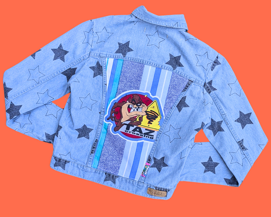Veste Taz Looney Tunes, fabriquée à la main et recyclée, taille M