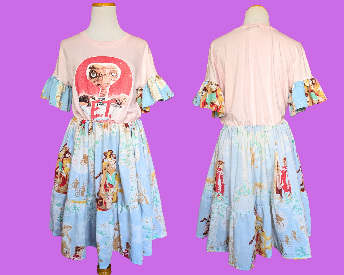 Handmade, Upcycled E.T Movie T-Shirt Dress, Made with Vintage 1980's Bedsheet, Size M-L