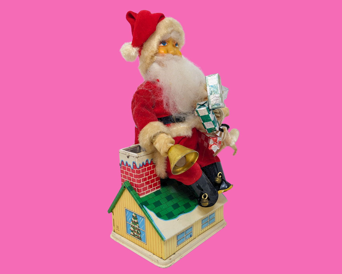 Tirelire Père Noël animée de luxe vintage des années 1960, fonctionnant sur piles et pièces, fabriquée au Japon, non testée