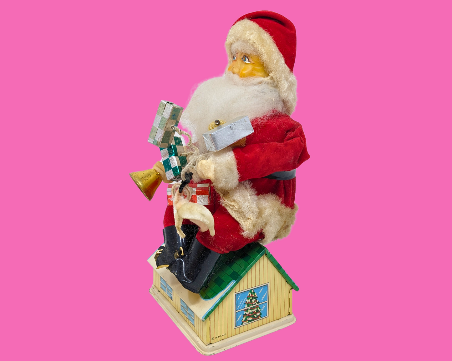 Tirelire Père Noël animée de luxe vintage des années 1960, fonctionnant sur piles et pièces, fabriquée au Japon, non testée
