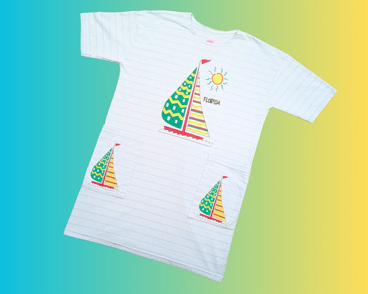 Robe t-shirt bleu clair vintage des années 1990 avec deux poches avant, taille L