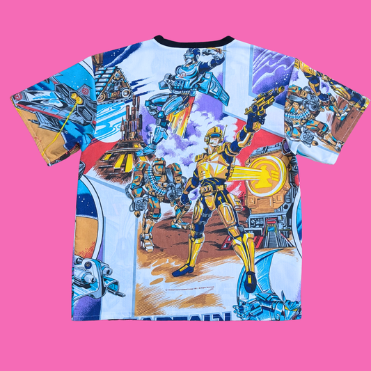 Handmade, Upcycled Captain Power Bedsheet T-Shirt Oversized S-M, Fitted L-XL