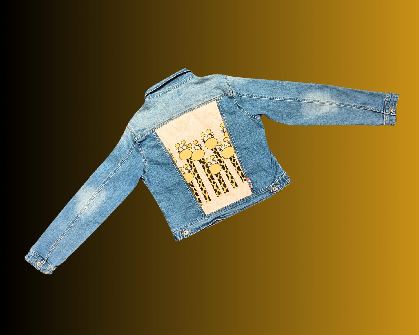 Handmade, Upcycled Funny Giraffe Print Denim Jacket Size XL