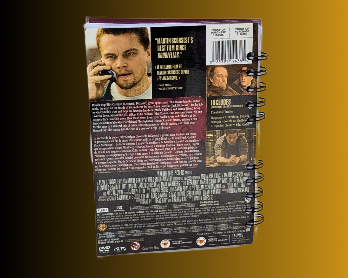Carnet de notes du film DVD Les Infiltrés