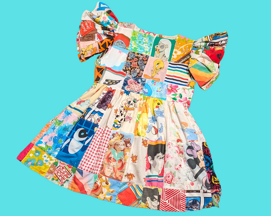 Robe patchwork recyclée et faite main, taille XL