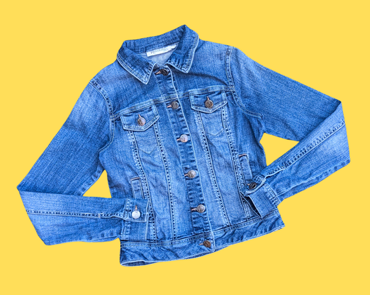 Veste en jean Madge Simpson The Witch, fabriquée à la main et recyclée, taille XS