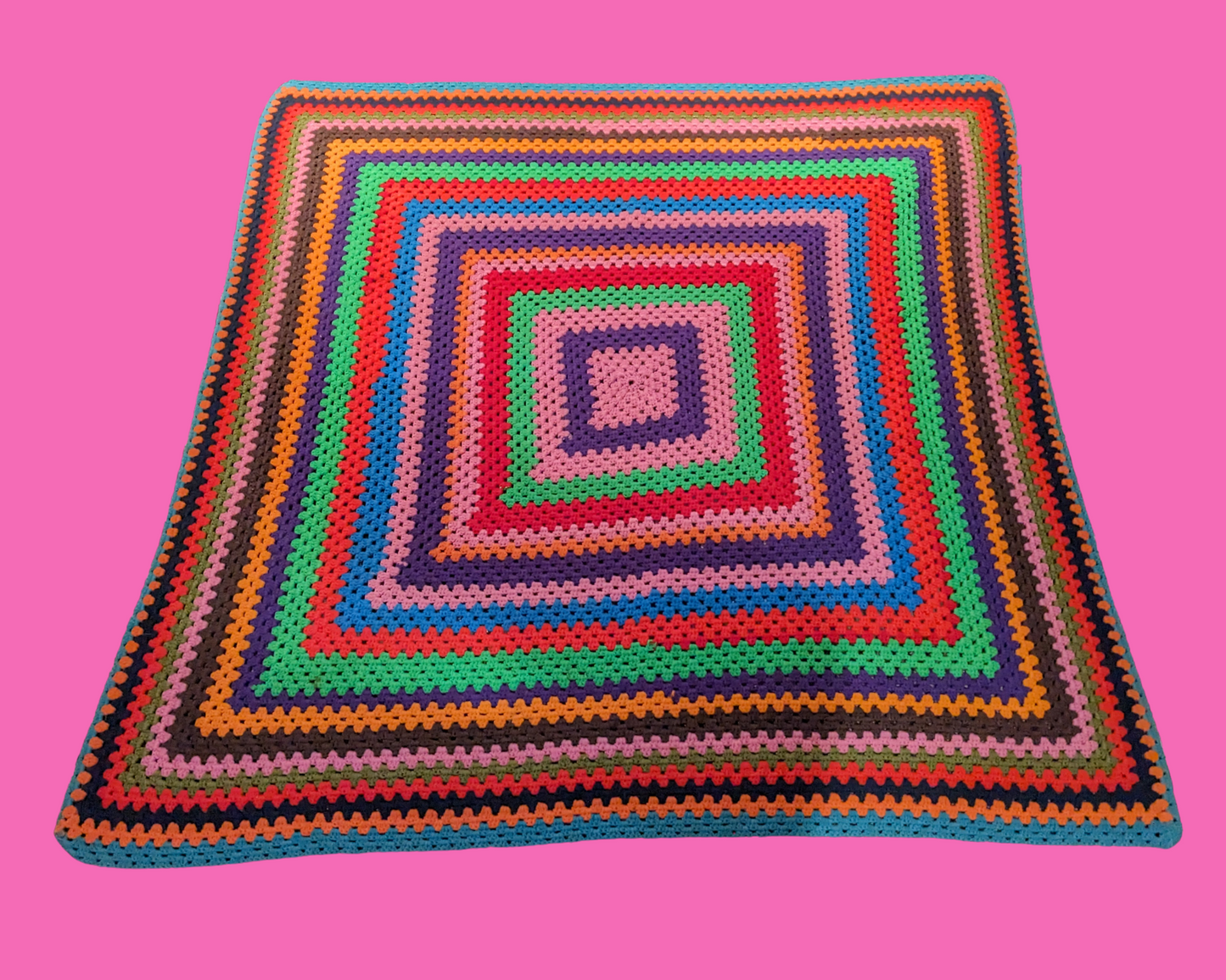 Vintage 1980's Rainbow, Synthetic Wool, Small Crochet Blanket