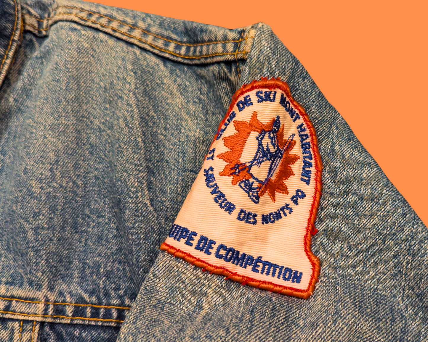 Handmade, Upcycled Québec, René Lévesque Denim Jacket Size S
