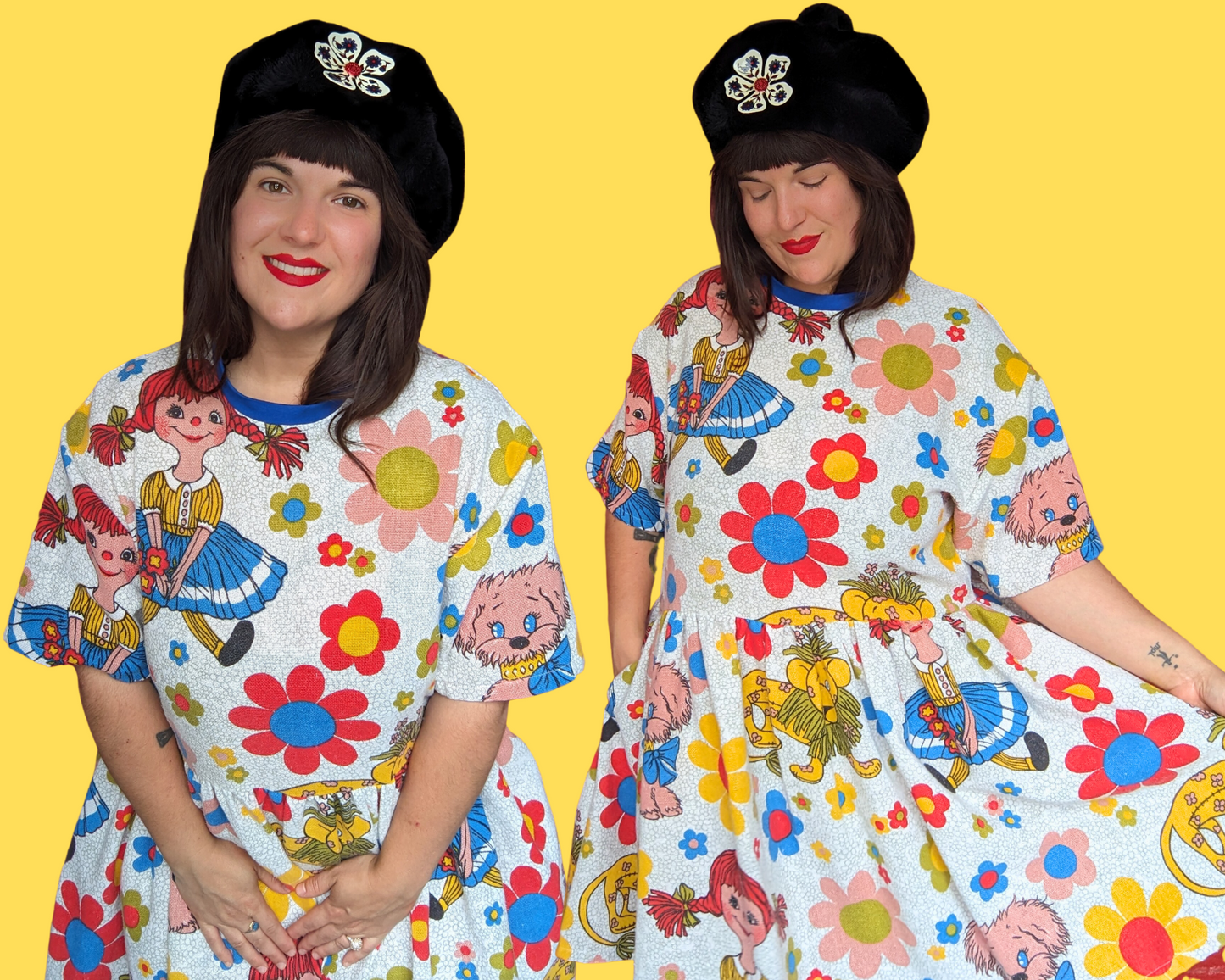Fait à la main, robe t-shirt Pokemon drap de lit recyclé pour SML-XL