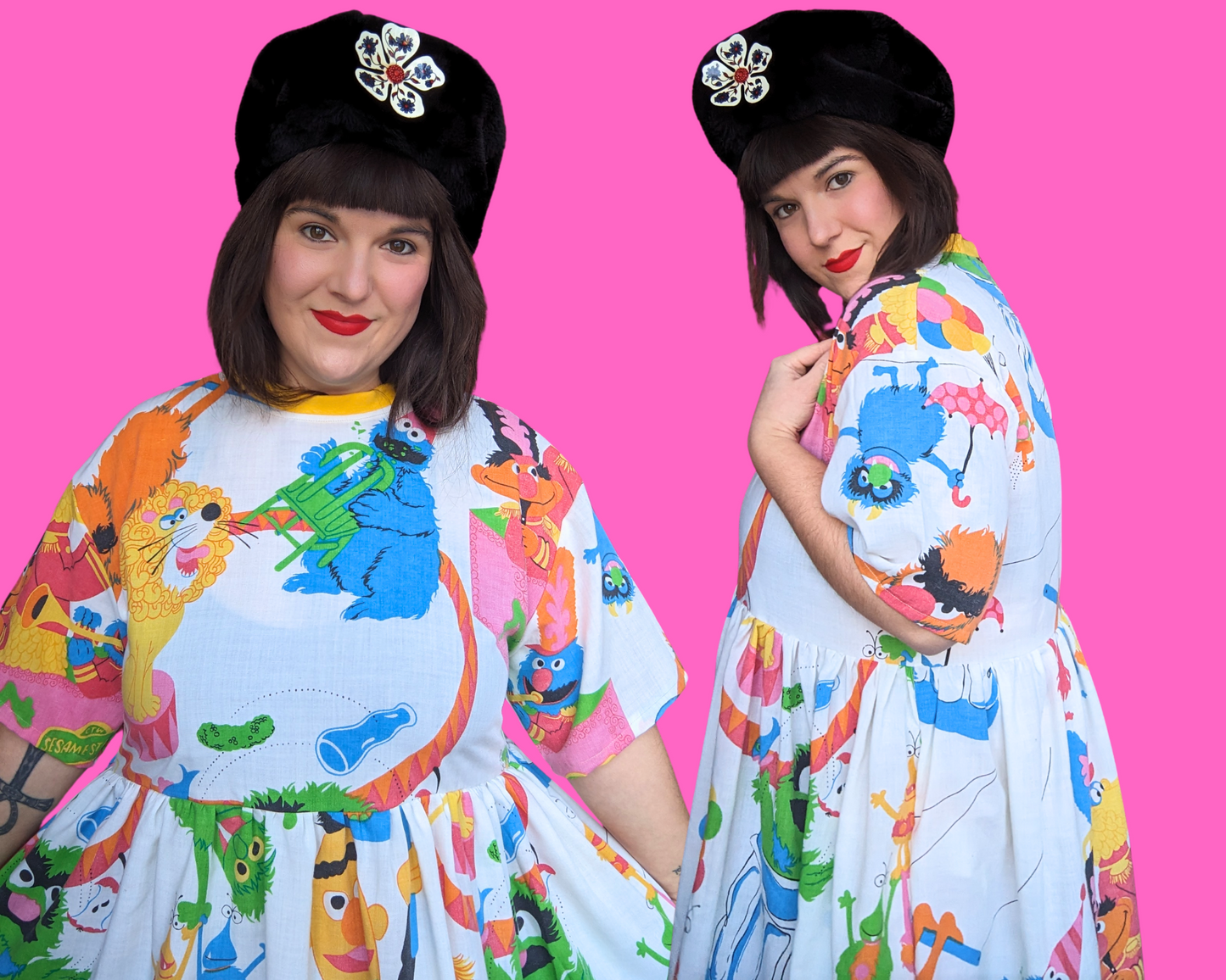 Robe t-shirt drap de lit Sesame Street, faite à la main et recyclée, taille S à XL