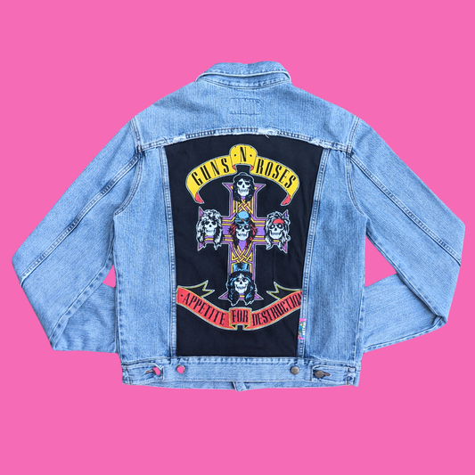 Guns 'N Roses Upcycled T-Shirt Denim Jacket Size L for Men