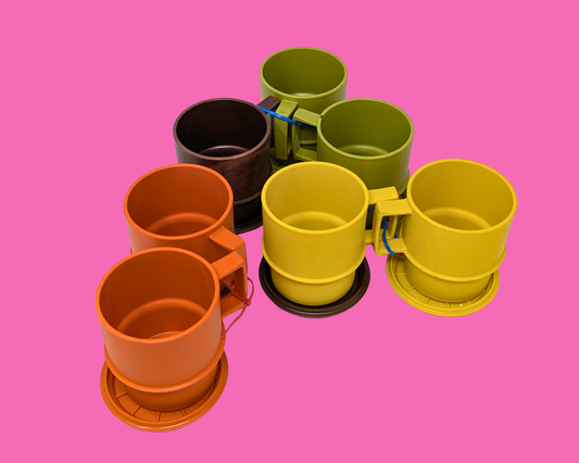 Vintage 1980's Set of 7 Tupperware Plastic Cups with Covers, Sold Together