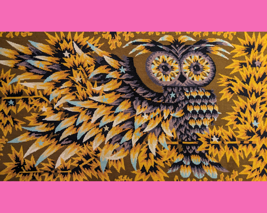 Official and Certified Needlepoint Owl Artwork, Wall Decor by Alain Cornic