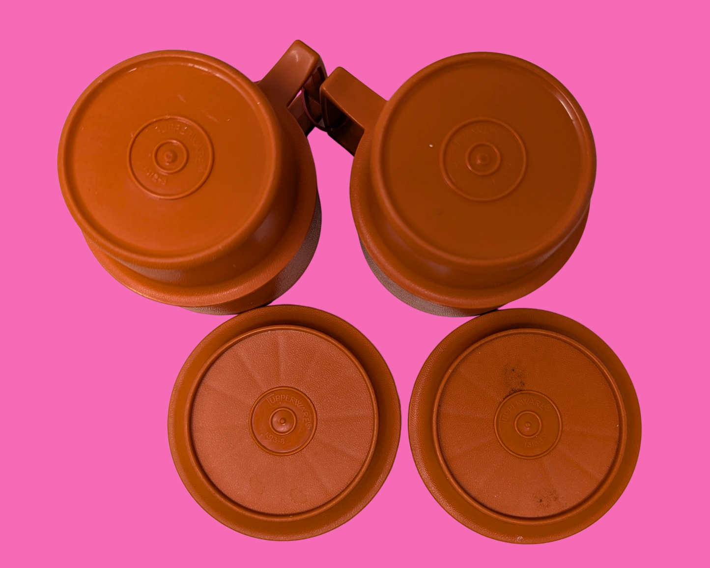 Vintage 1980's Set of 7 Tupperware Plastic Cups with Covers, Sold Together